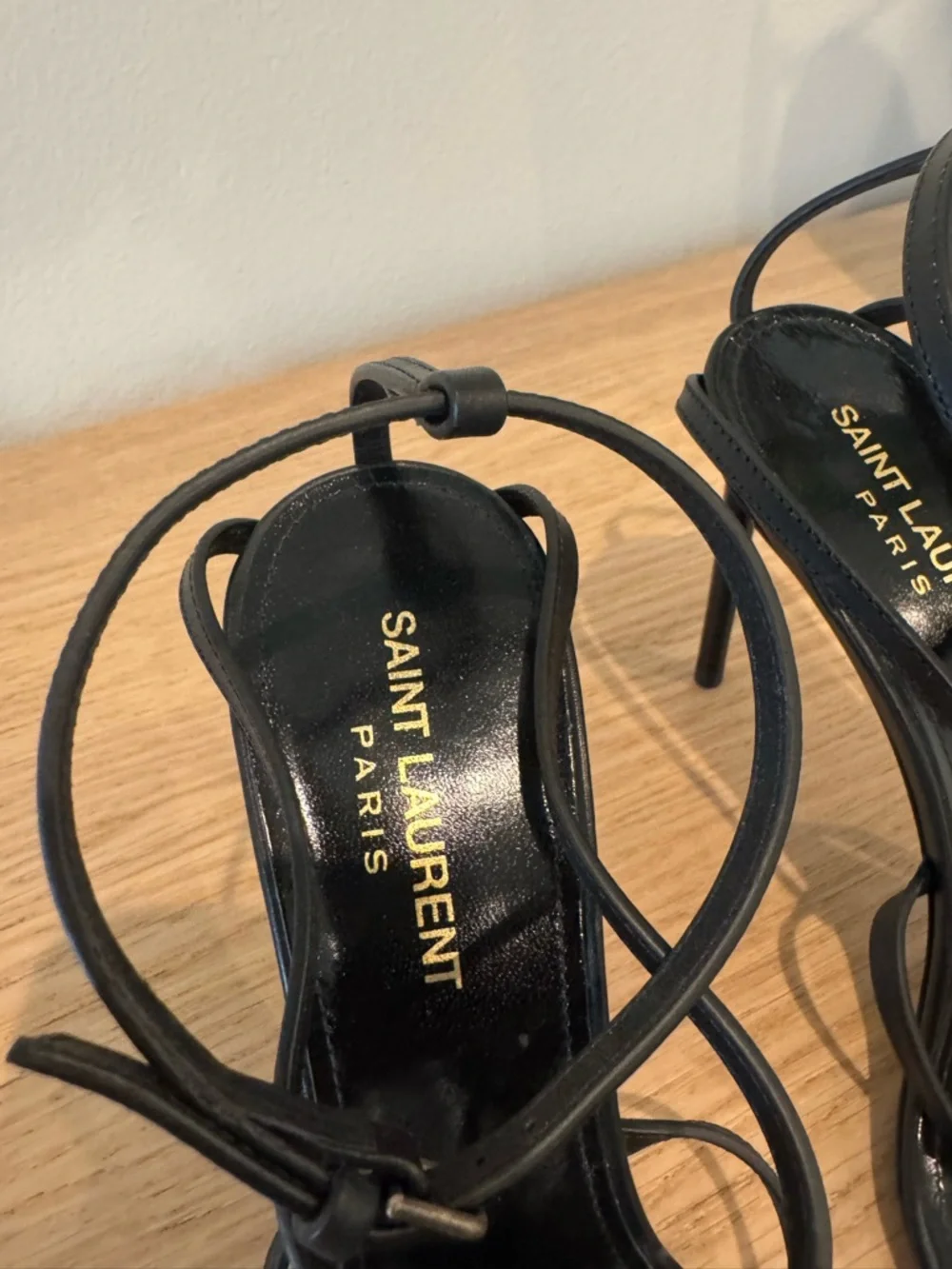Saint Laurent Black Logo T-Strap Stiletto Sandals - Picture 3 of 16